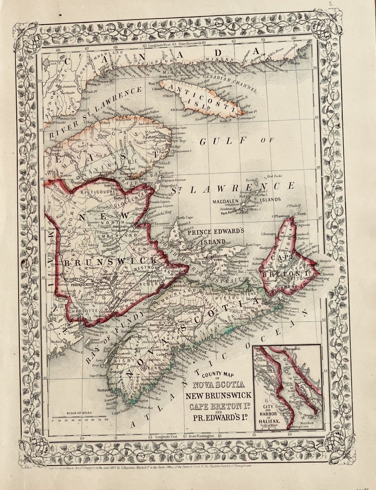 Item #20 County Map of Nova Scotia, New Brunswick, Cape Breton and Pr. Edward Id. Samuel Augustus Mitchell.