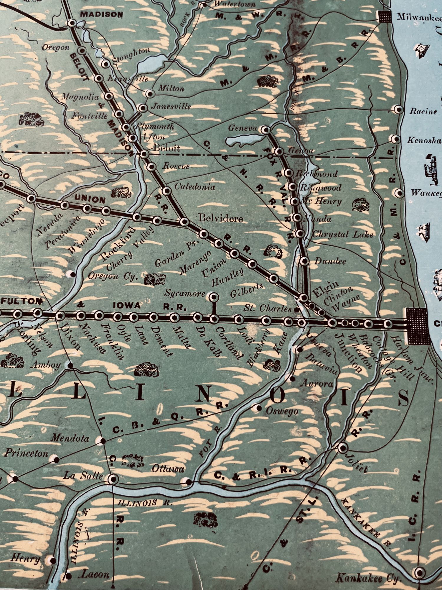 Antique map, rare map, United States, Illinois , Iowa, Galena & Chicago ...